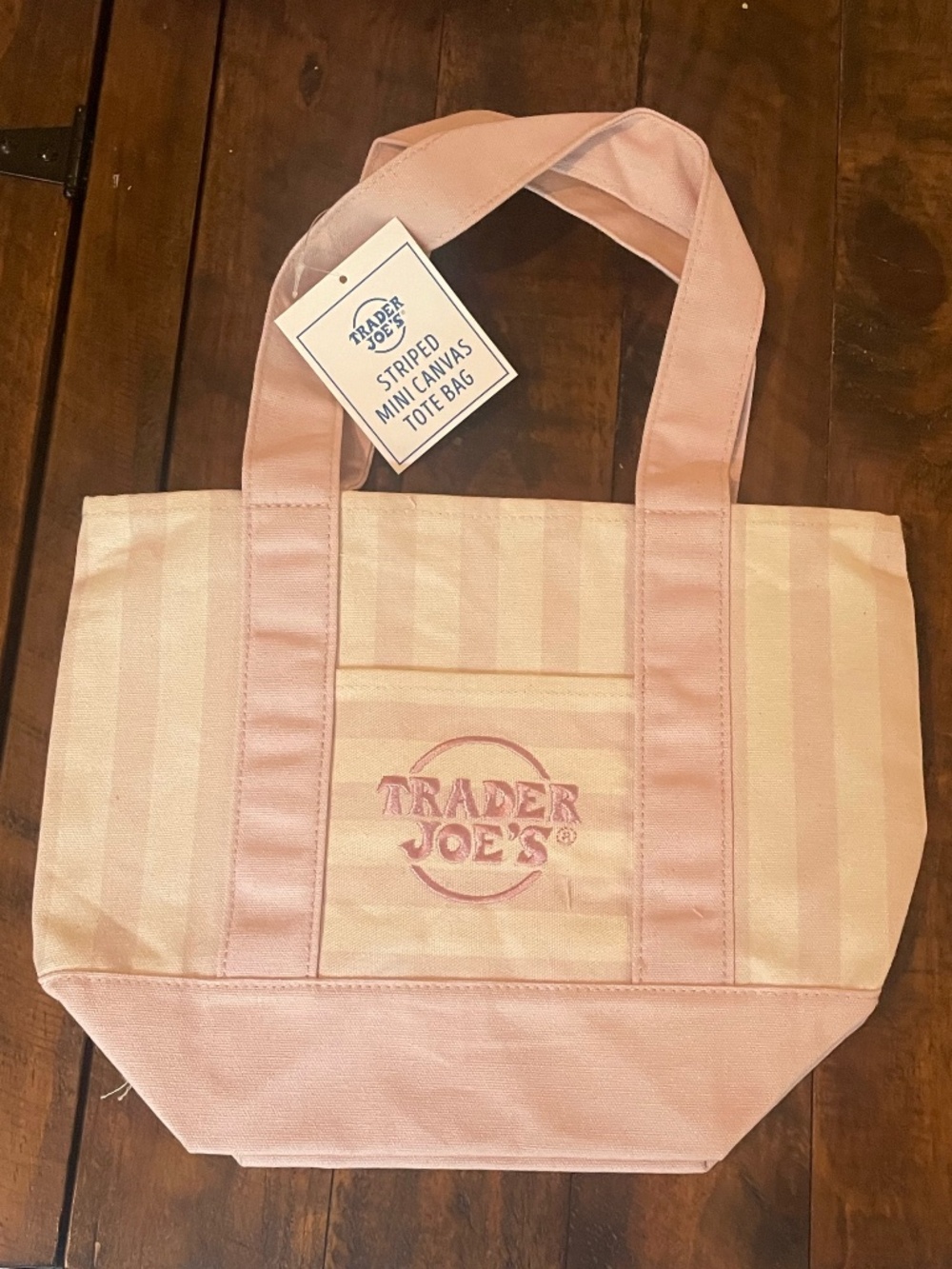 Trader Joe’s New Edition Striped Pink and Cream Canvas Mini Tote NEW